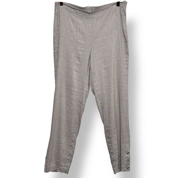 J. Jill Linen Stretch Pull On Ankle Pants M Tall Oatmeal Tan Button Hem - Picture 7 of 7